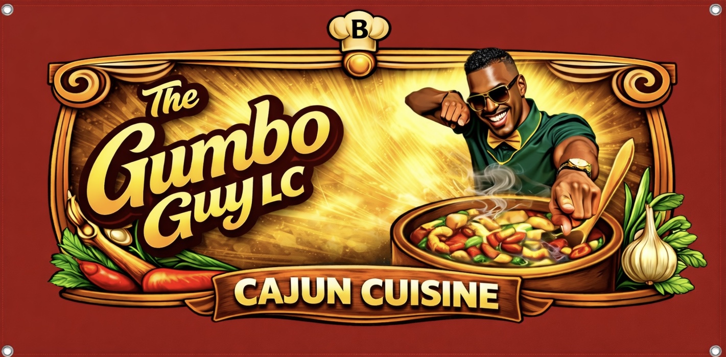 The Gumbo Guy LC official food cart banner